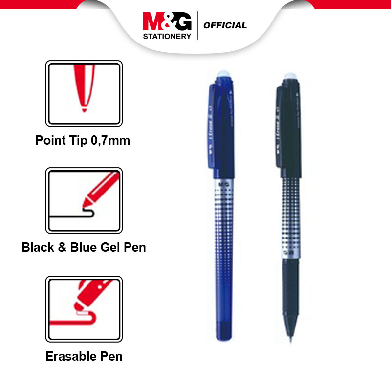 ปากกาเจลลบได้ M&G AKP61173 Eraser II Erasable Pen 0.7 mm Tip Black & Blue Ink Erase By Friction - UNIT