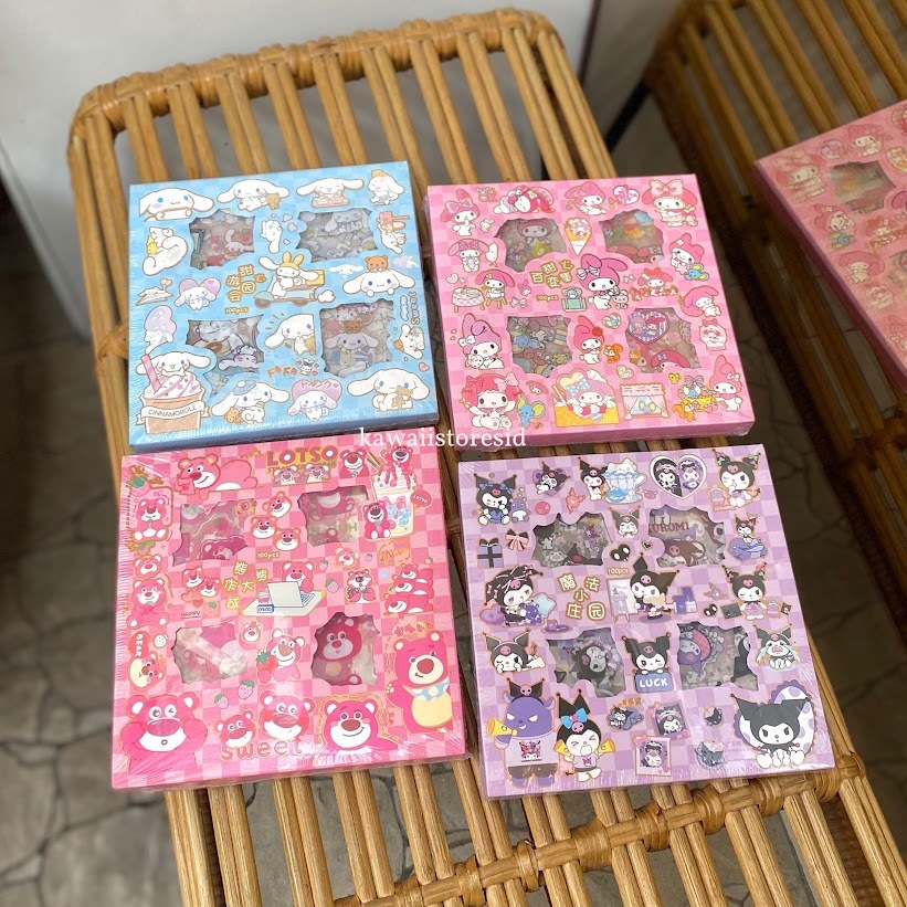 กล่องสติ๊กเกอร์ RK ขนาดใหญ่บรรจุ 100 ตัวตัวการ์ตูนLotso My Melody Kuromi Cinnamorol Sanrio Disney สต