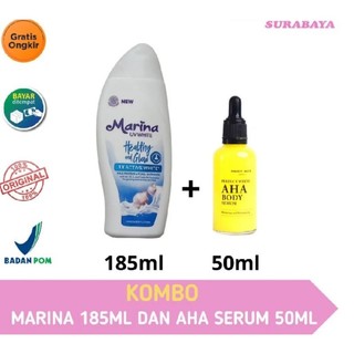 Paket Combo Marina 185ml Dan Body Serum AHA 50ml Racikan Cepat Putih BPOM
