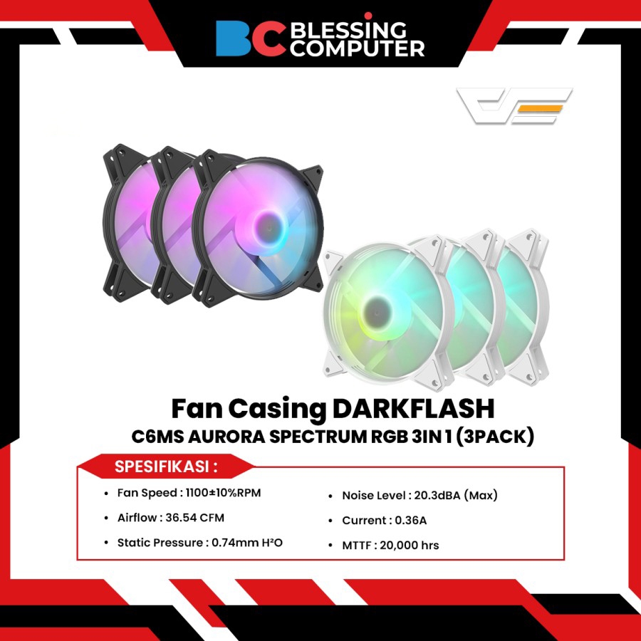 DARKFLASH C6MS AURORA SPECTRUM RGB 3IN 1 3PACK พัดลมปลอก - สีดํา