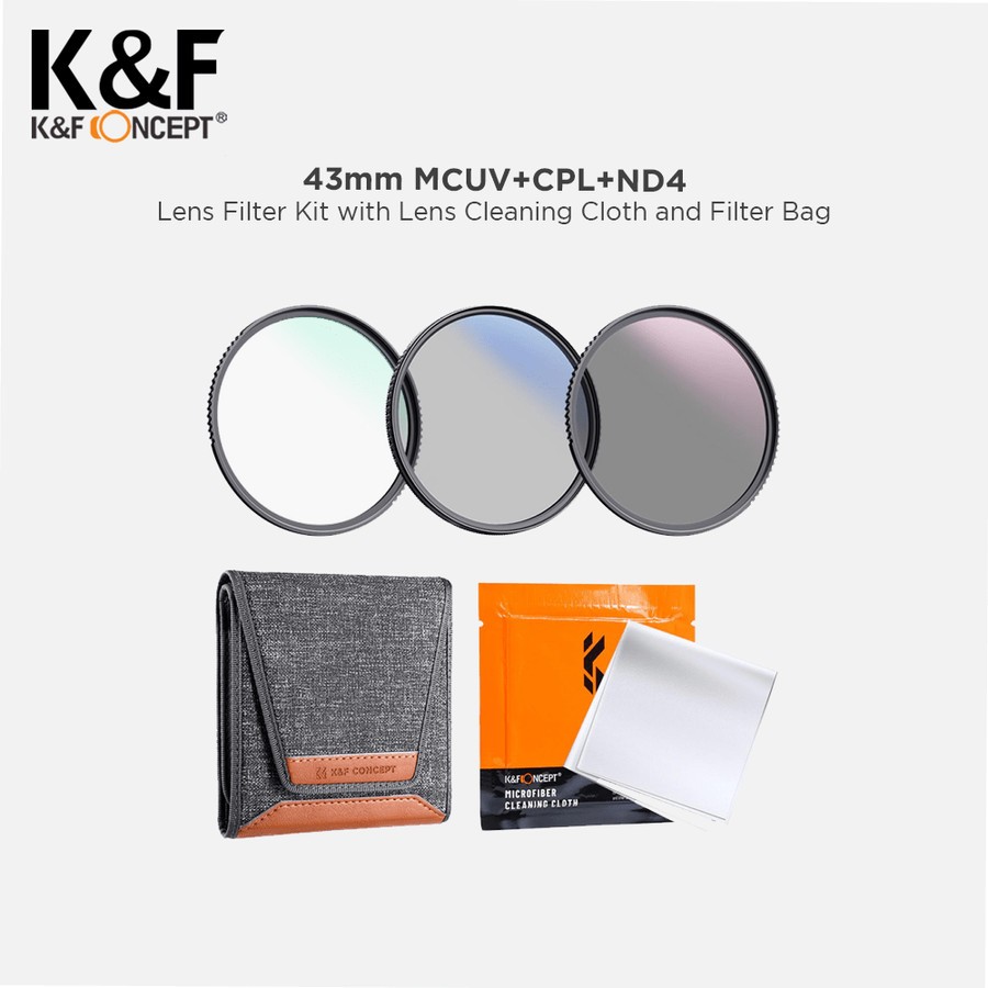 K&F KNF Concept 43mm 3 in 1 Filter Kit UV CPL ND4 + ผ้าทําความสะอาดพร้อมเคสเดิม