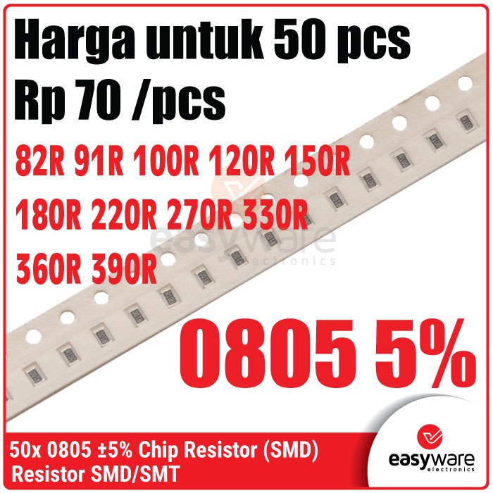 50pcs ตัวต้านทาน 0805 82R 91R 100R 120R 150R 180R 220R 270R 330R 360R 390R ตัวต้านทานชิป SMD 0805 5%