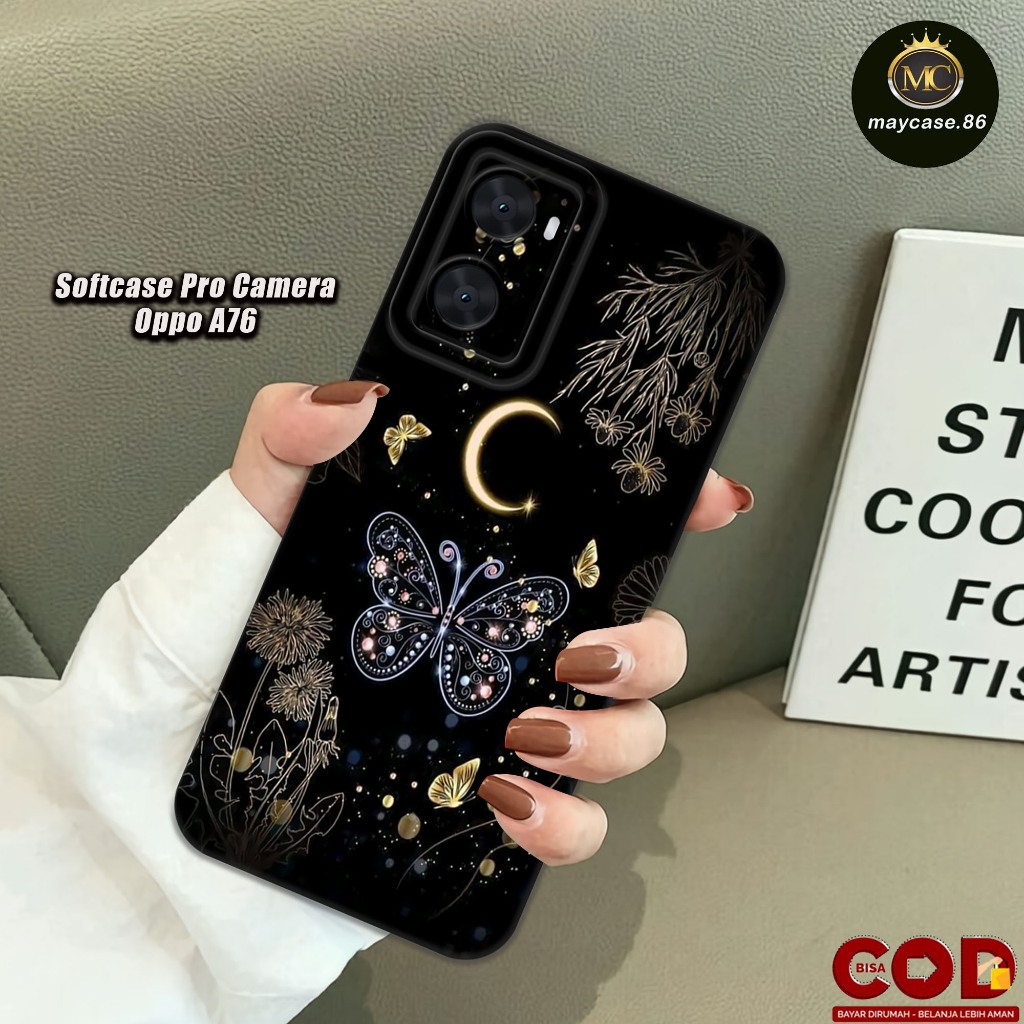 HP OPPO A76 4G 2022 Softcase Silicone Pro Camera Casing ยางสีดํา ยืดหยุ่นและหนา - ตัวป้องกันสําหรับก