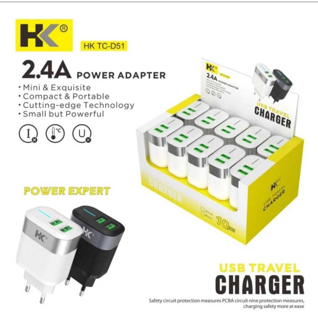 HK FAST CHARGING CHARGER TC-D51 ADAPTER 2 USB 2.4 ต้นฉบับเป็น 10 ชิ้น
