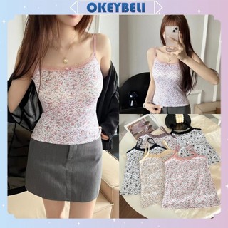 •OKEY BELI•BR1734 Baju Tanktop Fashion Wanita Corak Bunga Elastis Sexy Square Knit Fashion Korea