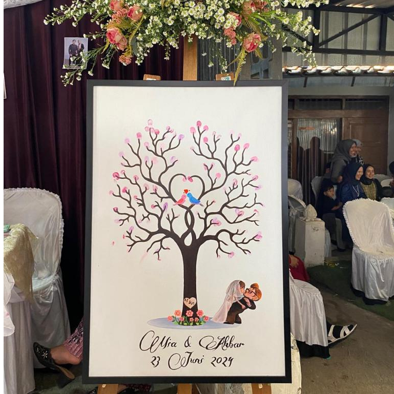 WEDDING TREE FINGERPRINT CANVAS 40 X 60 / UNIQUE GUEST BOOK / WEDDING DECORTATION / ผ้าใบสี GUEST