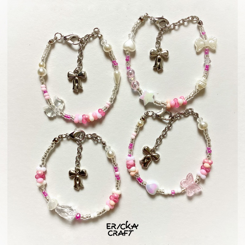 CLARUS PINK BRACELET PEANUT BEADS AESTHETIC Y2K COQUETTE BEAD BRACELET BY ERICKA CRAFT