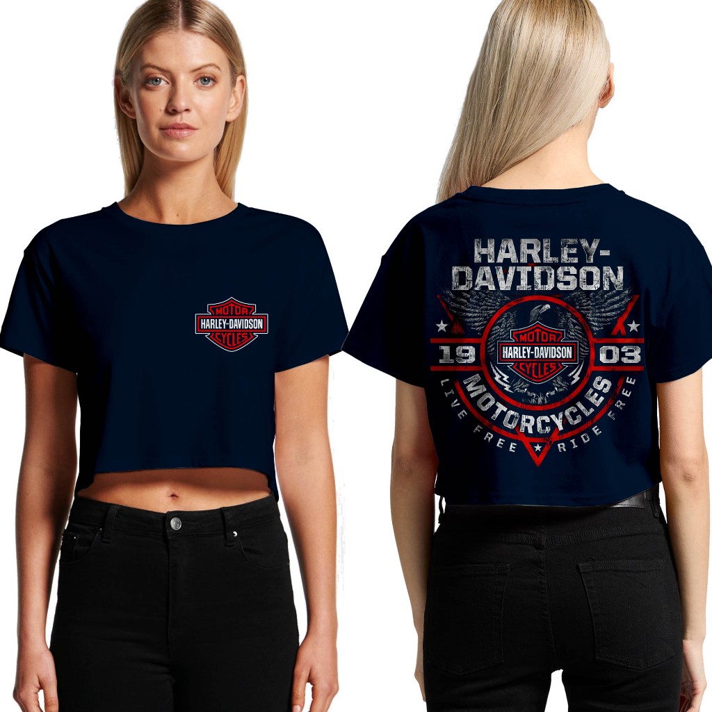 เสื้อยืด Harley Davidson Eagle America Croptop - วัสดุพรีเมี่ยมหนา 24s - เสื้อยืดผู้หญิง Harley Davi