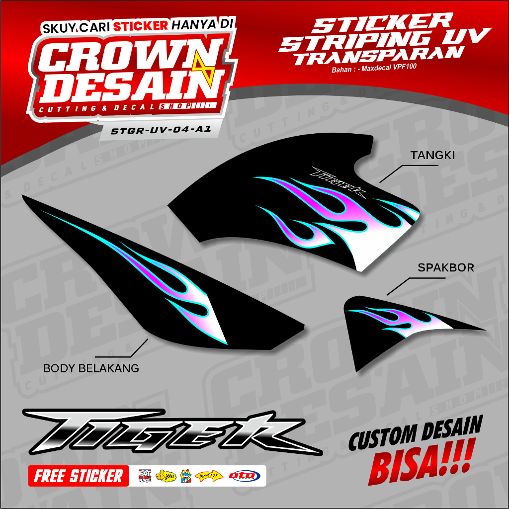 Tiger Revo Tyrev Rainbow Fire Design Striping - สติ๊กเกอร์ Semifull Tiger Revo โปร่งใสพร้อม Fire Mot