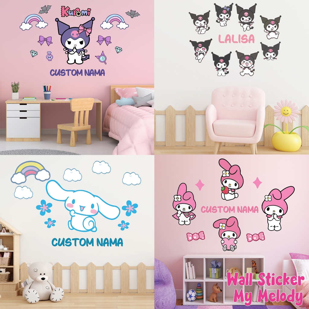 Kamila Creative - สติ๊กเกอร์ติดผนังแบบกําหนดเองพร้อมชื่อ Sanrio, Kuromi, Cinamorol, ตัวละคร My Melody, ตกแต่งห้องเด็ก
