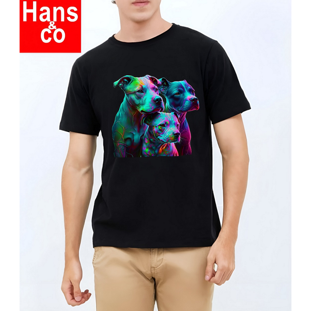 HIJAU Premium เสื้อยืดผู้ชายและผู้หญิง 3D ลายสุนัขสีเขียว H0432 By Hans & Co
