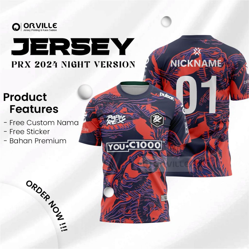 Jersey PRX PAPER REX ใหม่ 2024 24/25 NIGHT VERSION VCT CHAMPION SG/KR ฟรี NICKNAME, หมายเลข, และสติ๊