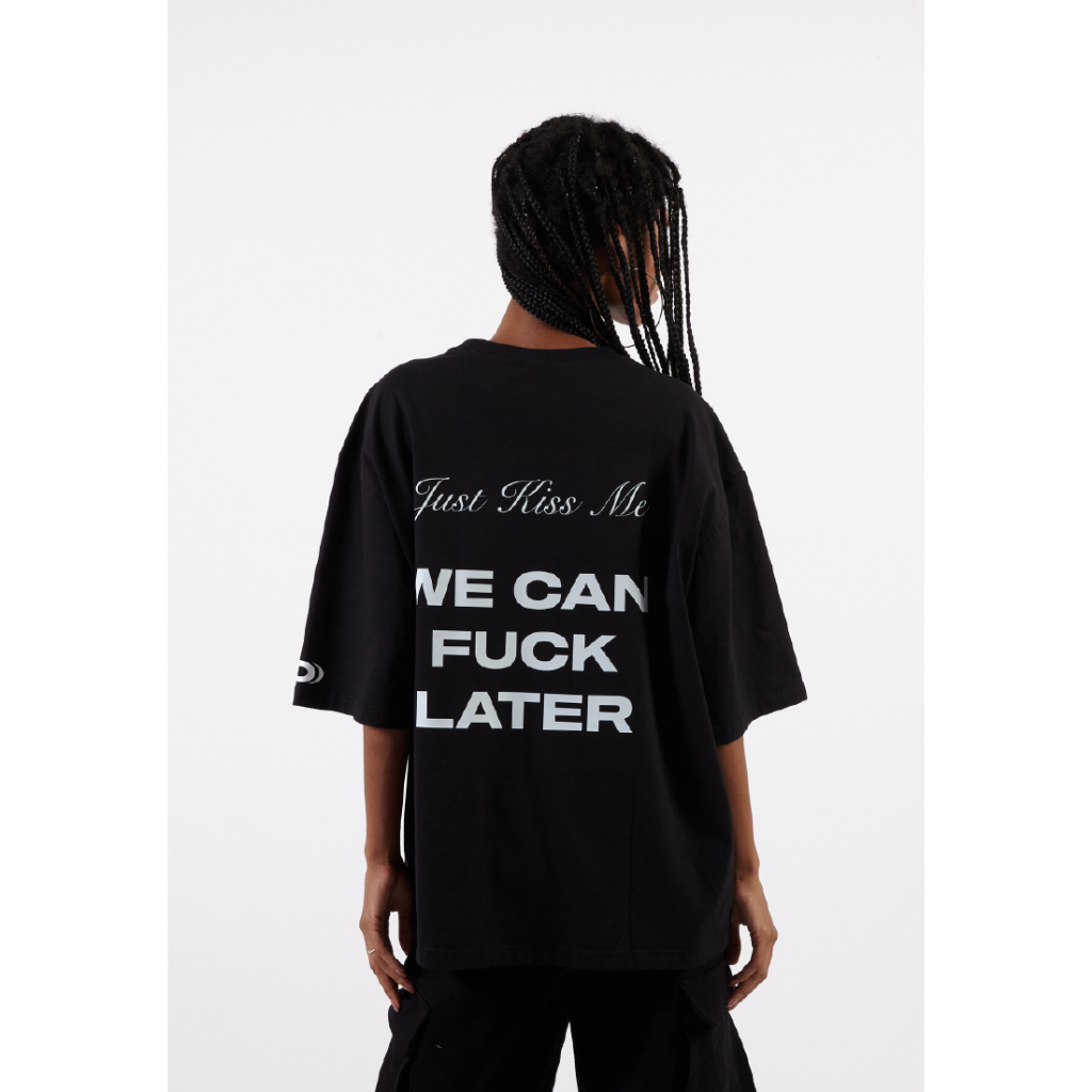 OCWA X BOP! JUST KISS ME WE CAN F*CK LINTER OVERSIZED BLACK TEE