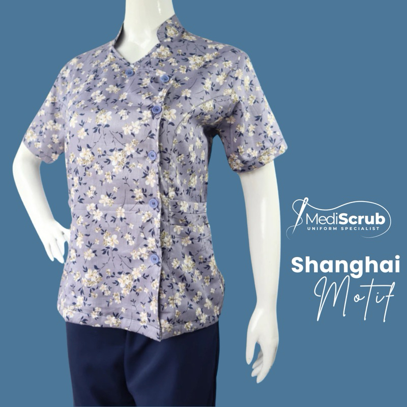 MEDISCRUB - SHANGHAI COLLAR SCRUB MOTIF - OK Doctor Nurse Medical Uniform