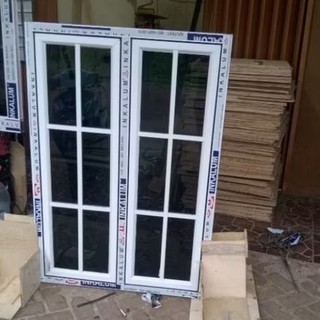 kusen + jendela L80xT120 aluminum ornamen  2 daun lengkap 3inci kaca 5 mm tersedia warna putih coklat hitam