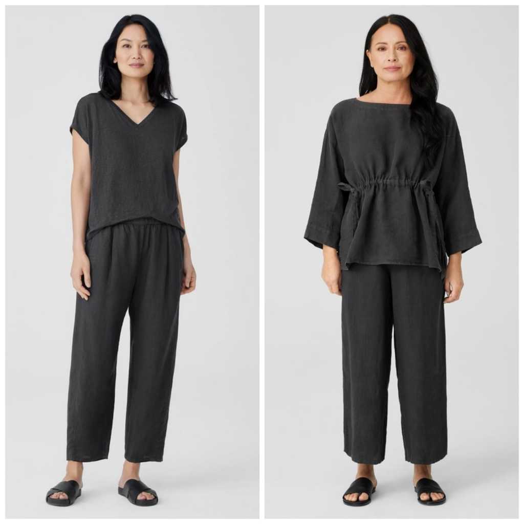 Eileen Fisher Garment-Dyed กางเกงโคมไฟผ้าลินินออร์แกนิก