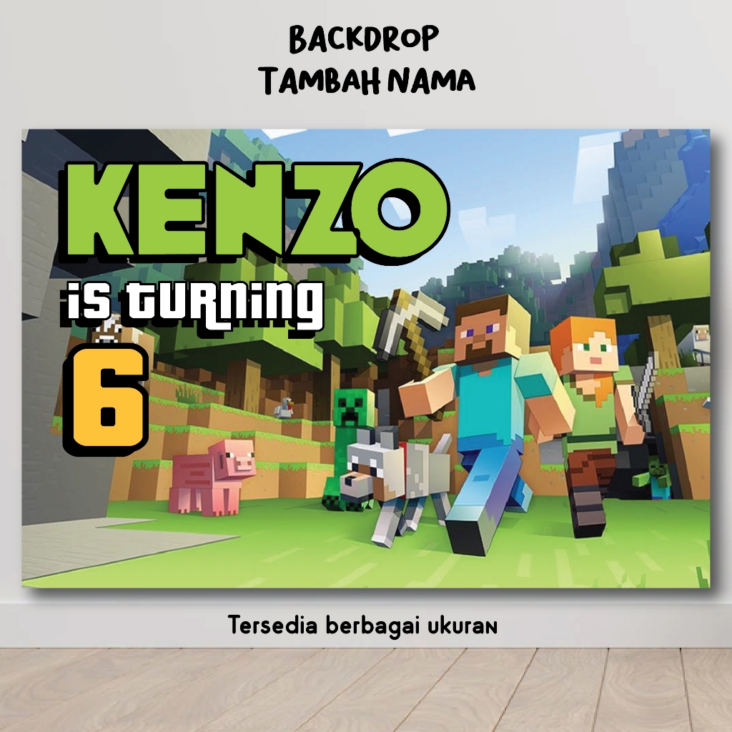 MINECRAFT BACKDROP BACKGROUND BANNER WALLPAPER BIRTHDAY DECORTATION HBD HAPPY BIRTHDAY PARTY WALL PI