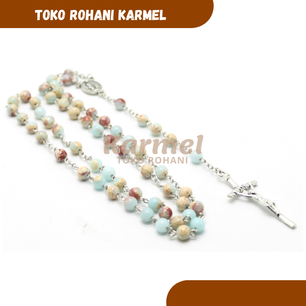 CATHOLIC ROSARY ( ONYX-MIX STONE) / CATHOLIC ROSARY NECKLACE / NATURAL STONE ROSARY / COUNTER