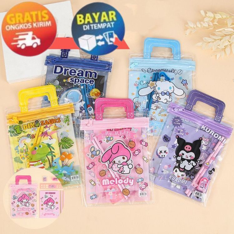 SANDBOX - KP202 STATIONERY SET 6 IN 1 SCHOOL STATIONARY SET CUTE KUROMI CARTOON CHARACTER POUCH SANR