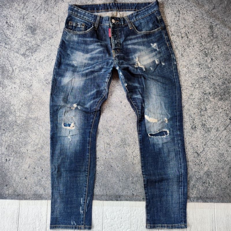 โปรดอ่านคําอธิบาย.....Dsquared2 FADING RIPPED STRETCH JEANS ผลิตในอิตาลี
