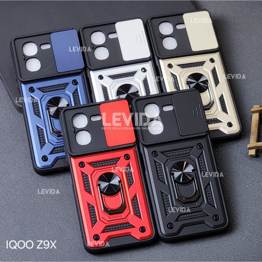 Iqoo Z9X 5G Iqoo Z9 5G กรณีหุ่นยนต์สไลด์กล้องป้องกัน + Ringstand Iqoo Z9X 5G Iqoo Z9 5G