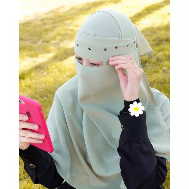 Azra Bandana Niqab Veil/2-Layer Gem Bandana Veil/Long Ceruty Babydoll Niqab