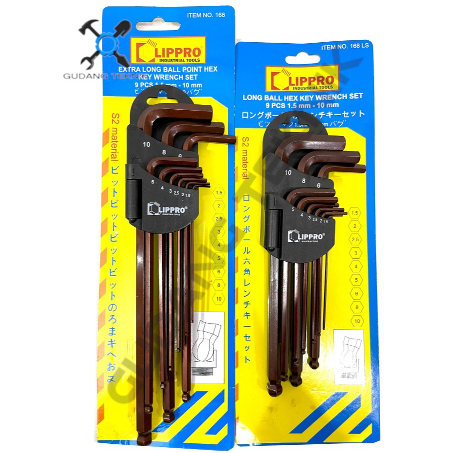 (LIPPRO) L ชุดกุญแจยาว COMBINATION 9 ชิ้น 168M 168LS LIPPRO / Long Ball Hex Key ประแจยาวรอบ L Key BA