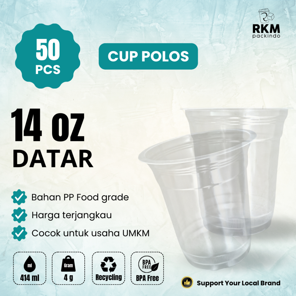 (50ชิ้น) PLAIN PP CUPS 14oz FLAT 7gr