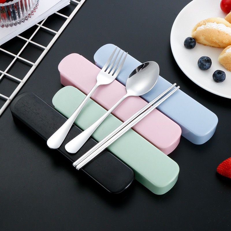 LS168 ชุดช้อนส้อมตะเกียบสแตนเลสหนา กล่องเกรดอาหาร