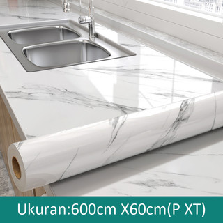 dinding dapur stiker bahan alumunium foil 6 meter X 60 cm motif marmer warna putih garis abu2