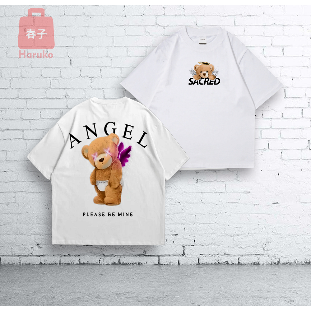 Haruko Oversize Angel Taddy เสื้อยืดขนาดใหญ่ผ้าฝ้ายเสื้อยืด Unisex