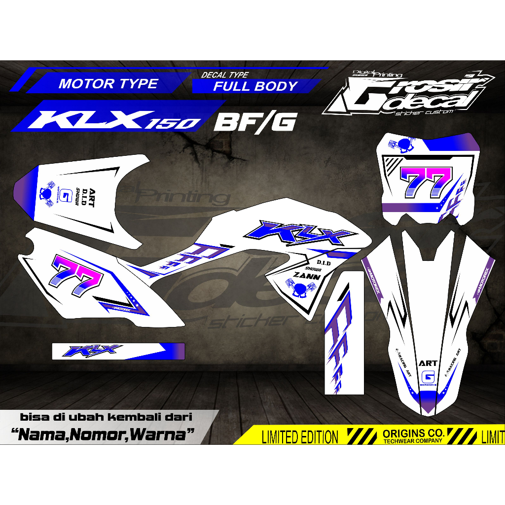 DECAL KLX 150 BF / KLX BF 150 WHITE FULL BODY ออกแบบที่กําหนดเองฟรี