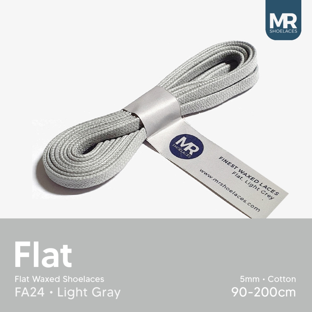 Lilin Mr Shoelaces FA24 Light Grey Light Grey Waxed Shoelaces 5mm Flat Flat Flat (Waxed Laces) 90cm 100cm 120cm 200cm - เชือกผูกรองเท้าระดับพรีเมียม