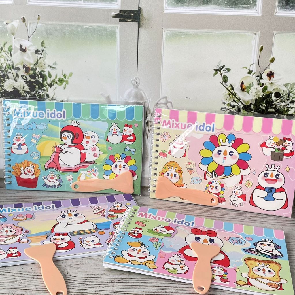 สมุดสติ๊กเกอร์เกลียว MIXUE ขนาดใหญ่ + FREE Leveler SUPER CUTE UNIQUE Beautiful / Mixue Snow Doll Sti