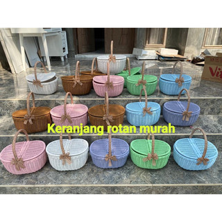 Keranjang Piknik Rotan Oval pakai Pita/Keranjang Murah/Rotan Murah/Rotan Murah
