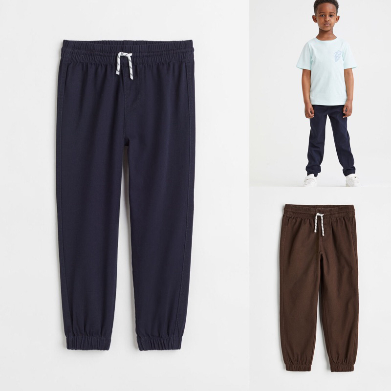 H&M Relaxed fit Twill Jogger - สีกรมท่า / สีน้ําตาลเข้ม