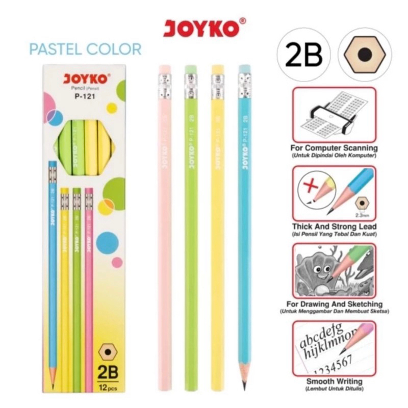 [4 ชิ้น] JOYKO PENCIL 2B P-121 พร้อมยางลบ / JOYKO PENCIL ERASER