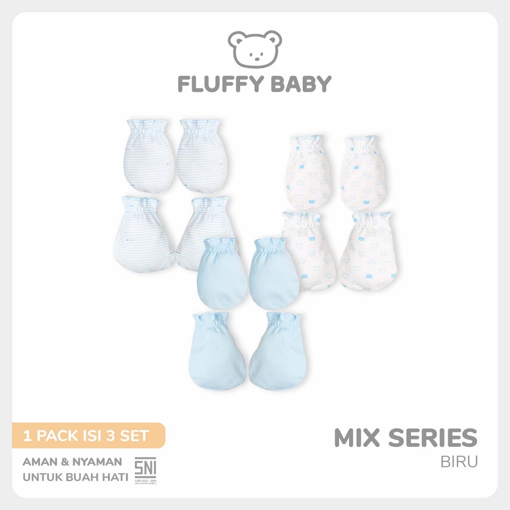 FLUFFY ถุงมือและถุงเท้าสีน้ําเงิน (3 ชิ้น) STK BRU NEWBORN