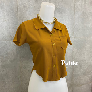 Petitechoice | COLLIN Top - Crop Atasan wanita berkerah knit stretch kancing Casual Korean comfy
