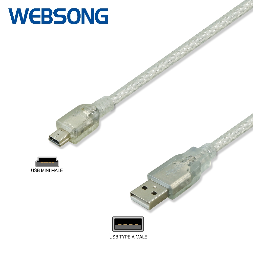 สาย Mini USB 5P Male to USB A Male 30CM, 80CM Branch 1.5M, 3M, 5M คุณภาพสูง WEBSONG