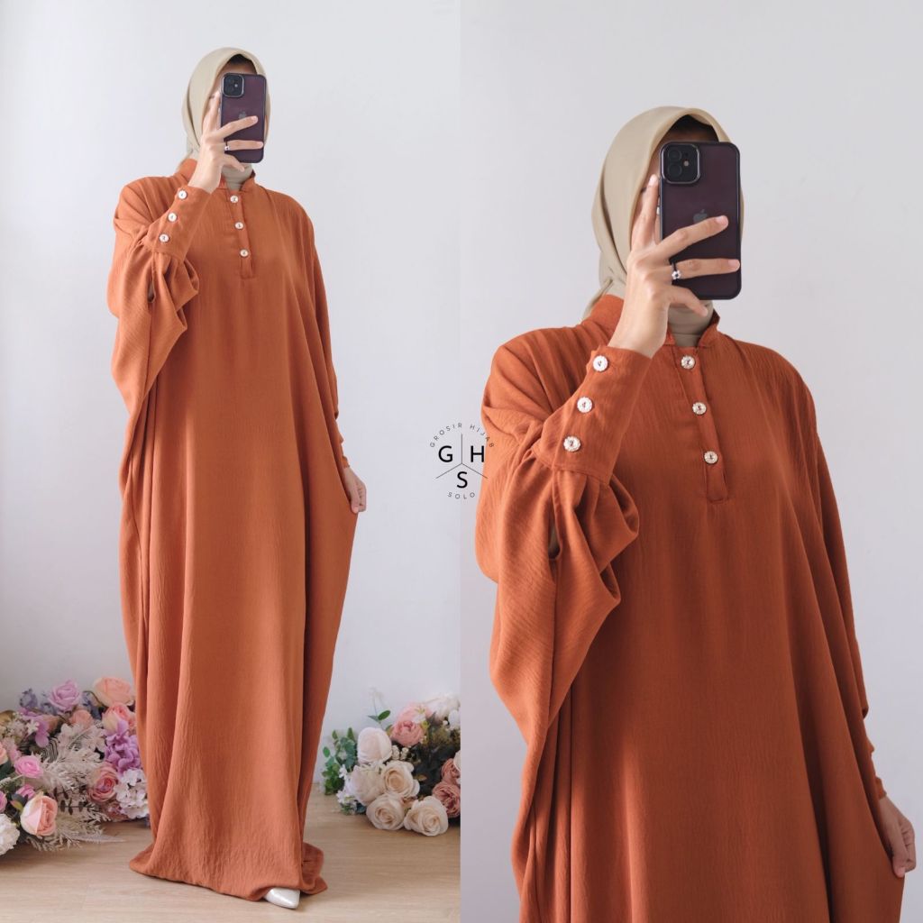 NILAM GAMIS DRESS KAFTAN WOMENS TOP ABAYA CRINKLE AIRFLOW PREMIUM (KJI) Grossirahijabsolo