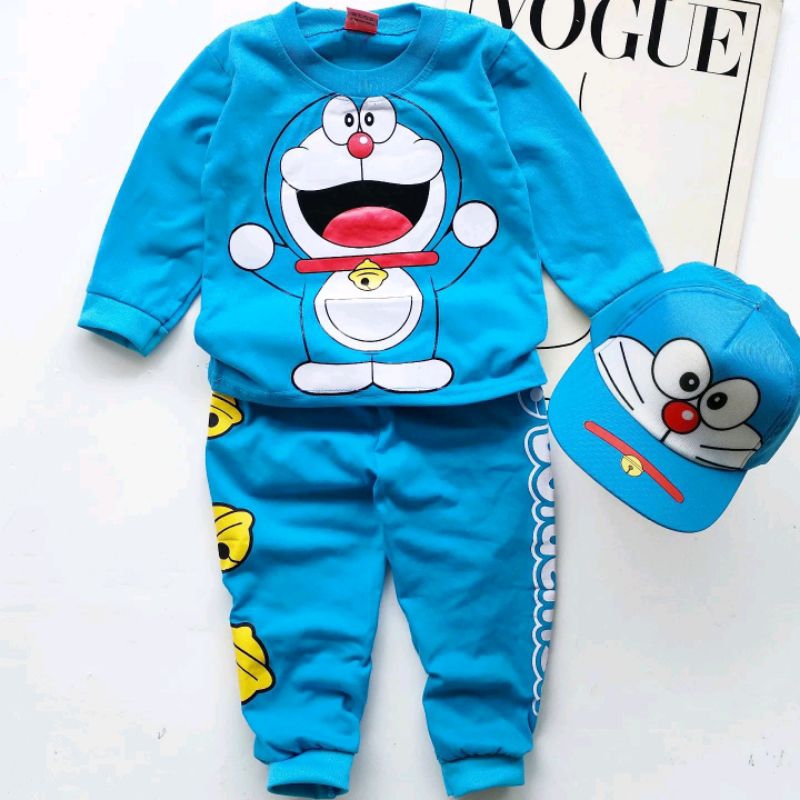ชุด PAJAMA DORAEMON CHILDREN พร้อมหมวกสําหรับ AGES 1-10 ปี