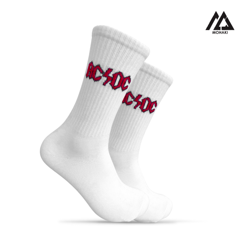 MOHAKI - ถุงเท้าสเก็ต Oldschool พร้อม ACDC Motif สีขาว - X399