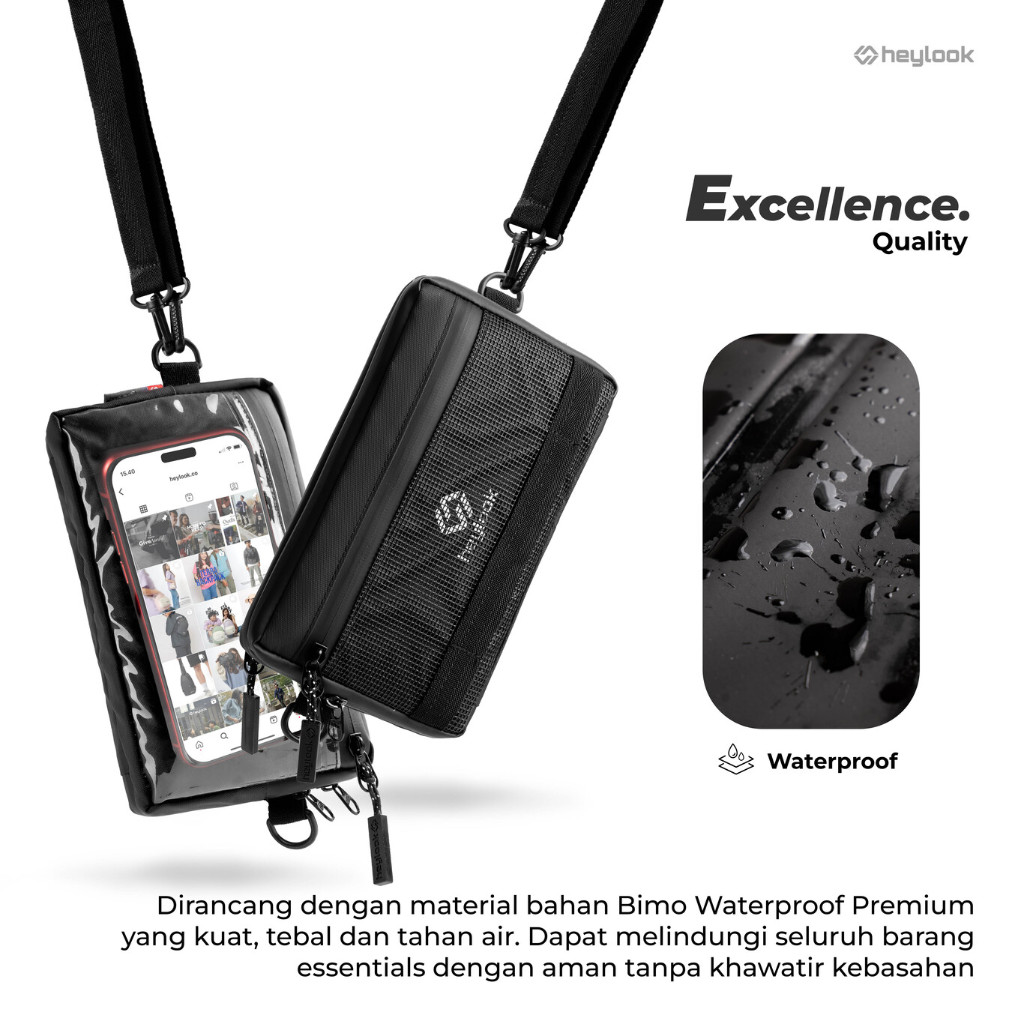 Heylook Official - กระเป๋าสะพายข้างผู้ชาย VECTOR กระเป๋าสะพาย Multi-Function 4 in 1 HP Sling Phone Clutch Bag Mens Waterproof Hand Bag Waterproof Sling Bag Leather Waistbag Distro