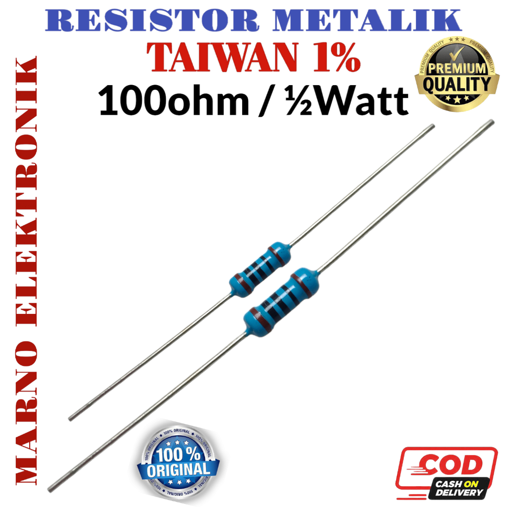 RESISTOR 1/2 0.5 WATT METAL TIWAN 1% 5x 100OHM 120OHM 150OHM 180OHM 220OHM 270OHM 330OHM 390OHM 470O