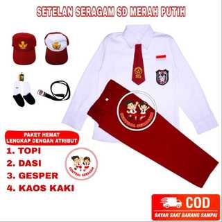 Setelan Super Lengkap Seragam Sekolah SD Laki laki Baju Panjang Celana Panjang Kelas 1 – 6 SD