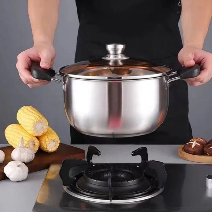 KOREAN SOUP POT VIENNA STAINLESS Steel SOUP POT ขนาด 22, 24, 26, 28 CM พร้อมฝาแก้ว