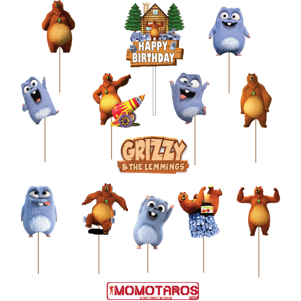 NEW Grizzy and Lemmings cake Topper บรรจุ 13 ชิ้น