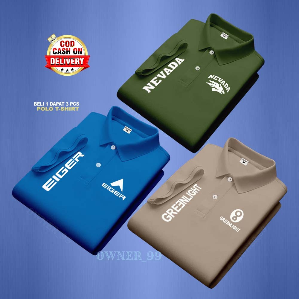 ซื้อ 1 แถม 3 ชิ้น.!! Distro Polo Shirt Text Logo Agr > Nevada > Greenlight > ซ้ายขวาขาว | เสื้อคอปกโ