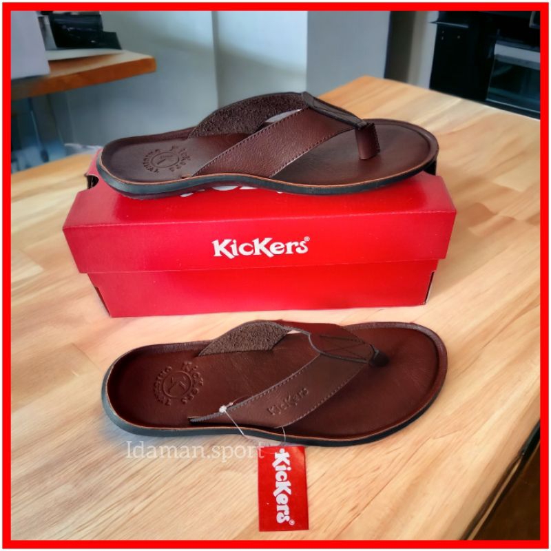 รองเท้าแตะผู้ชายอย่างเป็นทางการ Kickers Capit Leather Flip-flops / Mens Leather Casual Kickers Sandals สําหรับผู้ใหญ่